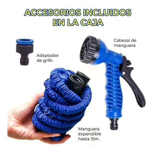 Manguera Expandible Flexible 15 Metros Con Aspersor Jardin Color Azul