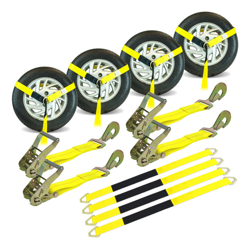 Vulcan Kit De Amarre Para Automovil Economico Con 4 Correas 