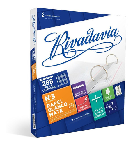 Repuesto Hojas Rivadavia 288 Hojas Cuadriculadas Carpeta N°3