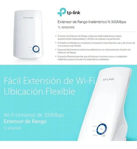 Tp-link, Extensor De Rango Inalámbrico N 300mbps, Tl-wa850re
