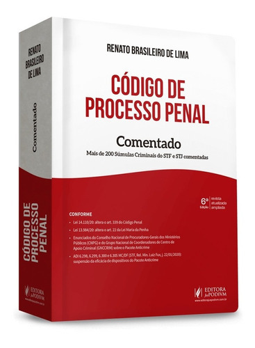 Codigo De Processo Penal Comentado 6ª Edição (2021), De Renato Brasileiro De Lima. Editora Juspodivm, Capa Dura Em Português, 2021