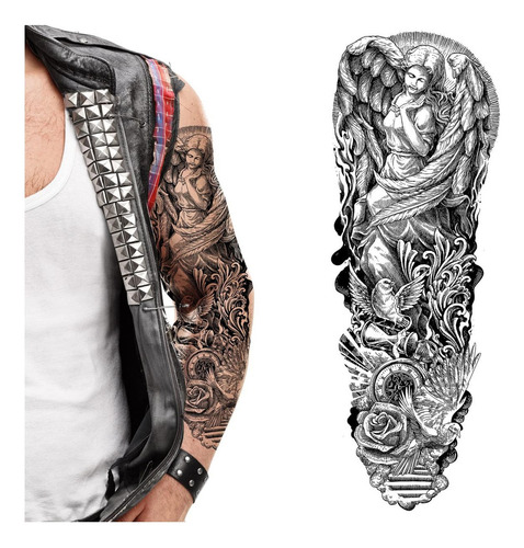 Tatodays 2 X Tatuagem Temporária Braço Inteiro Anjo Pomba Va