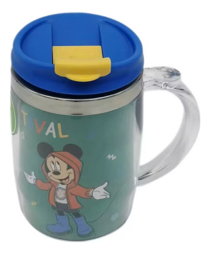 Mickey Mouse - Tazon Termico Con Tapa - 450 Ml - Titanio