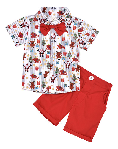 Camisa Y Pantalones Cortos Navideños Rojos De 100 Cm Para Ni
