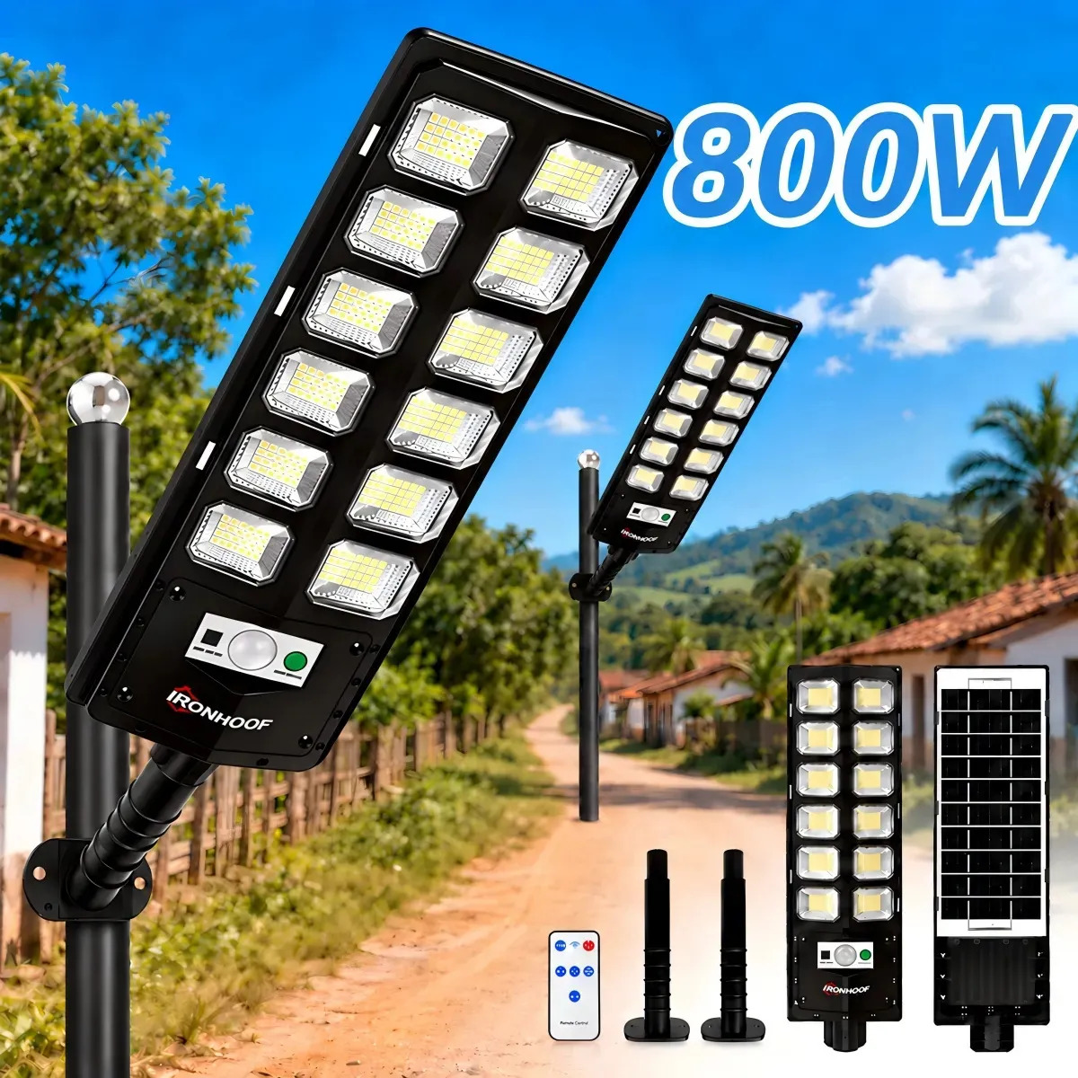 Kit 2 Luminaria Poste Solar 800w Holofote Solar Luminaria Solar Externa Com Controle