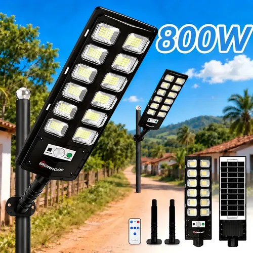 Kit 2 Luminaria Poste Solar 800w Holofote Solar Luminaria Solar Externa Com Controle - R$ 179,35