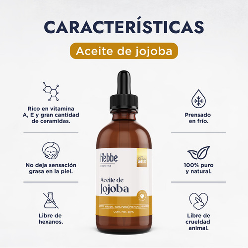 Imagen 2 de 10 de Serum De Jojoba Marca Hebbe Antiestrias Organico Linea Aceite Capilar Y Corporal 1 Pza. 50ml