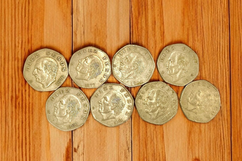 Lote 8 Monedas De 10 Pesos Hidalgo Todos Diferentes Años (Usado)