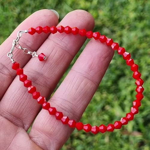 Imagen 3 de 5 de Pulsera Plata Con Cristales Rojos