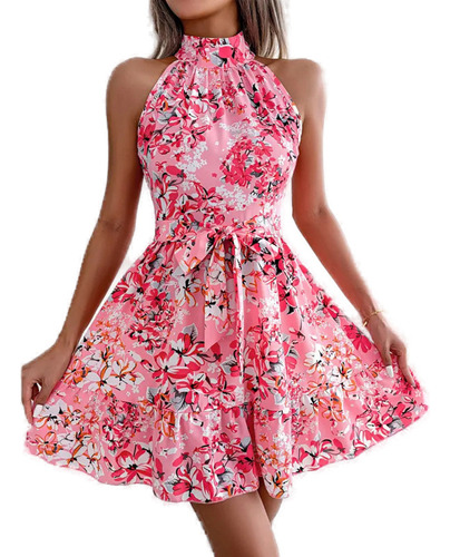 Hit Summer Vestido Floral Sin Mangas Con Cuello Halter Para