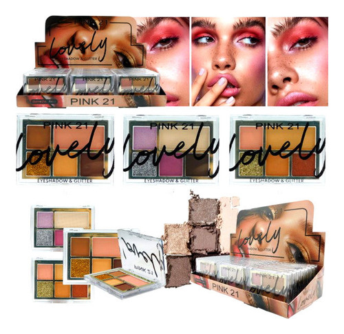 Hermosa Paleta 5 Sombras Lovely Pink21 Sombras +glitter