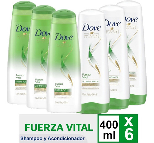 Dove Shampoo Y Acondicionador Fuerza Vital 400ml Pack X6