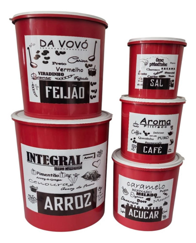 Kit Mantimentos C/5 + Kit Potes Oval 6 Peças Vasilhas Media