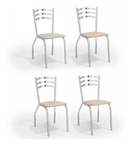 Cadeiras Kit 4 Cadeiras Portugal Cromada Nude - Kappesberg Cor da estrutura da cadeira Cinza Cor do assento Bege