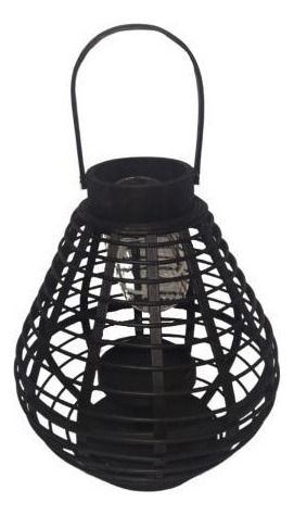 Lanterna Luminária Vela Boho Rattan 27cm Black Preto C/alça