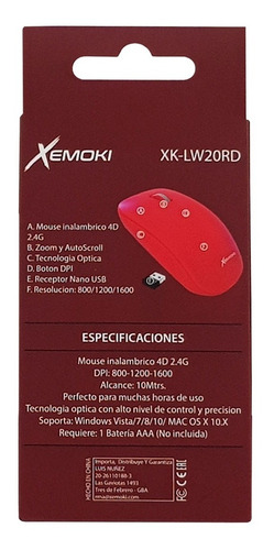 Imagen 5 de 6 de Mouse Inalamabrico Xemoki Ergonomico Dpi Pc Notebook Xk-lw20