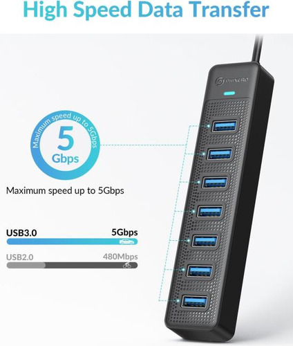 Phixero Hub Usb De 7 Puertos, Cable Largo Hub Usb 3.0 Hub Mu