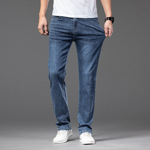 Pant  Verano Hombre Delgado Azul Gris Jeans Cintura Elás