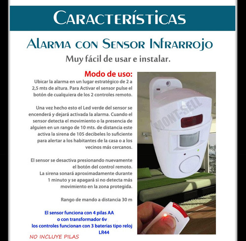 Sensor Infrarrojo De Movimiento Alarma Casa 2 Controles