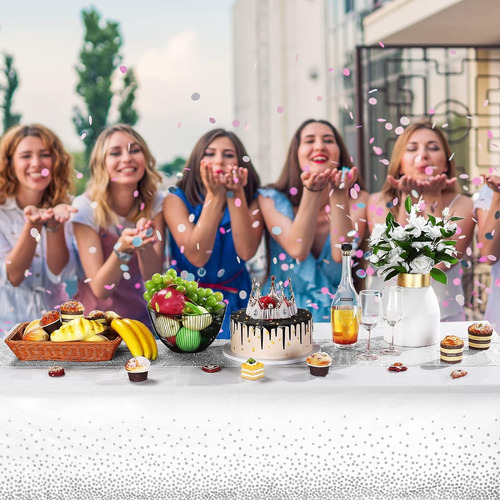 Elegante Mantel Para Mesa De Postres Lentejuelas Plata Boda