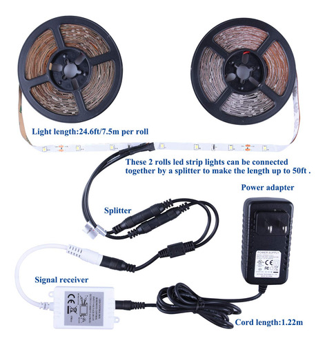 Tira De Luces Led Blancas De 15 Metros Con Control Remoto