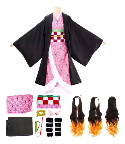 W Disfraz De Demon Slayer Cosplay Kimono Traje Para Niños-nezu