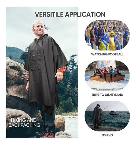Poncho Grueso Impermeable Reutilizable 3 En 1 Con Capucha