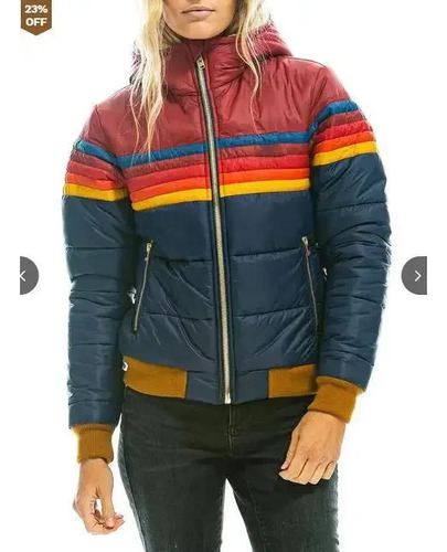 Chaqueta De Algodón Con Capucha Y Estampado De Arcoíris Para Mujer, Casual, Ajustada