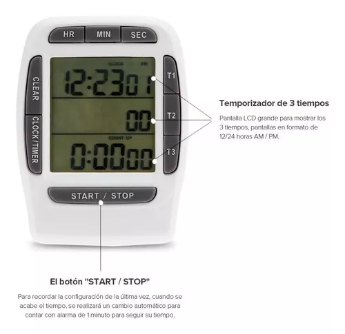 GENERICO Timer Digital De Cocina Reloj Temporizador Blanco