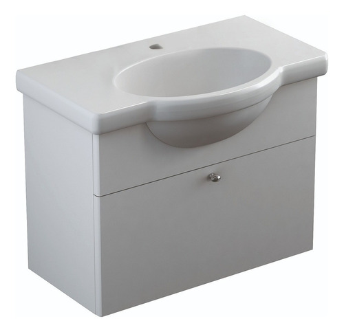 Mueble para baño Ferrum Y6V1E de 640mm de ancho, 485mm de alto y 380mm de profundidad con bacha y mueble color blanco con un agujero para grifería
