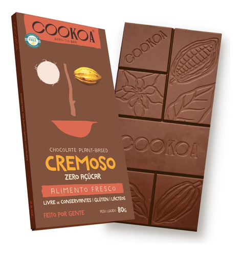 Kit 6x: Chocolate Cremoso Zero Açúcar Vegano Cookoa 80g