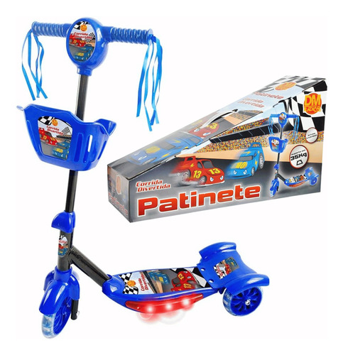 Patinete Infantil Azul Com Cestinha Luzes E Sons Dm Radical