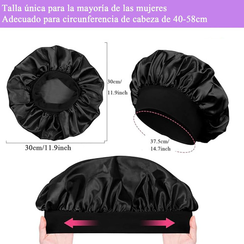 4pcs Gorro Y Antifaz Dormir De Satín Para Dormir Y Proteger Negro