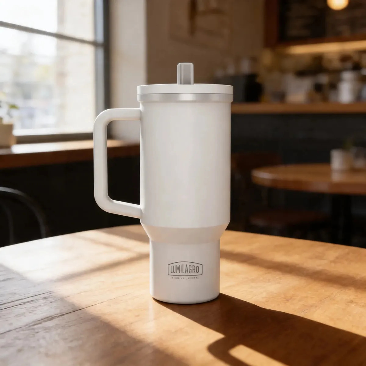 Vaso Térmico De Acero Inoxidable Lumilagro 880ml Color Blanco