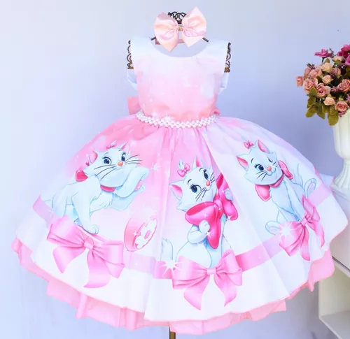 Vestido infantil tema Gata Marie rosa