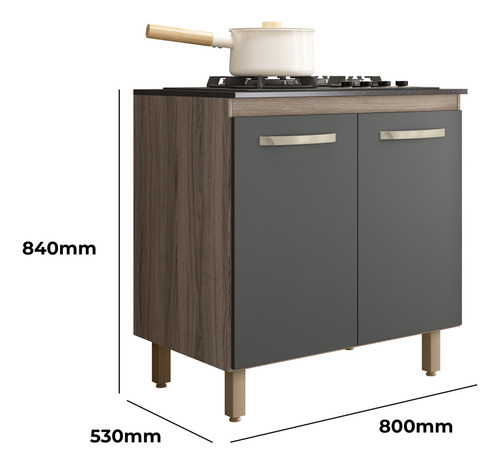 Balcão Armário Cooktop 4 Bocas Com 2 Portas E Prateleira Multiuso Para Cozinha Compacta Cor Carvalho Chumbo