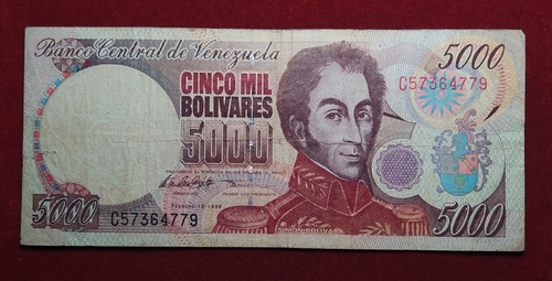 Billete 5000 Bolivares Venezuela 1998 Bolivar Pick 78 B 