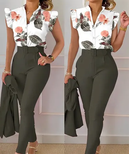 Conjunto 2 Piezas Para Mujer Estampado Camisa Y Pantal n Cuotas