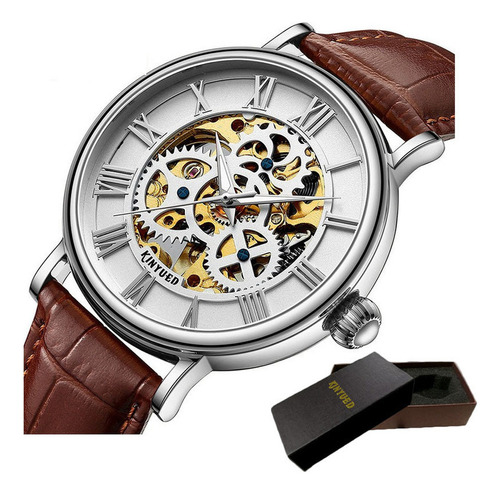 Reloj Luminoso Automático Kinyued Leather Hollow