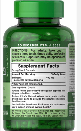 Echinacea Equinacea 400 Mg 200 Cáp - Unidad a $149