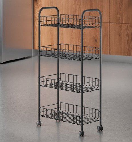 Carrito Organizador Multiusos De Metal Polytherm 4 Bandejas Color Plateado