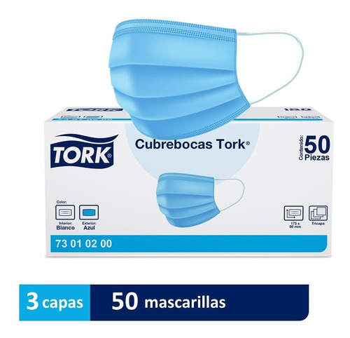 Mascarilla Desechable Tork De 3 Capas 50 Unidades