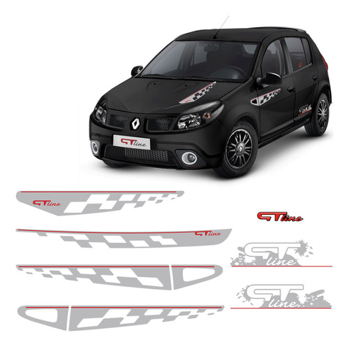 Faixa Sandero Gt Line 2011 Adesivo Lateral Capô Tras. Prata