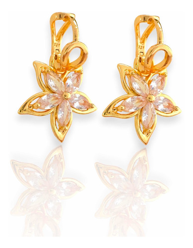 Aretes De Flor Oro Laminado 18k-zirconias