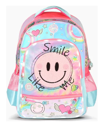 Mochila Espalda Footy Smile Like Me 18 Pulgadas Luz E. Full Diseño De La Tela Rosa