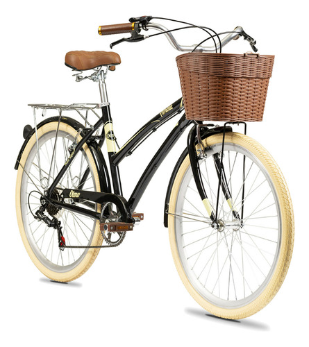 Bicicleta Urbana Olmo Amelie Plume R26 18 6v Frenos V-brakes Cambio Shimano Tourney Tz500 Color Negro Con Pie De Apoyo