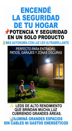 Reflector Luz Led Panel Solar Exterior Ip66 Control Remoto Negro