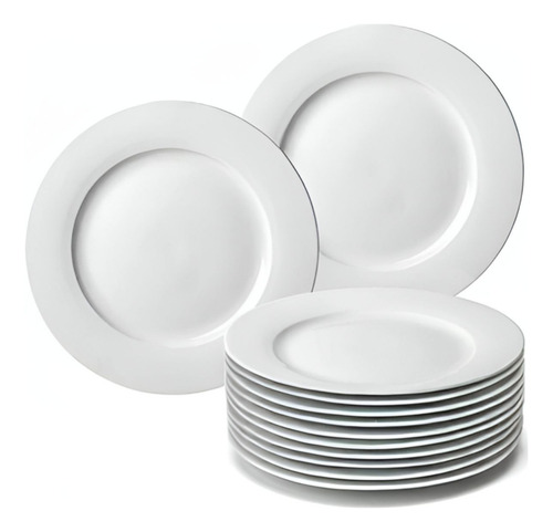 Kit 10 Pratos Rasos 28cm Leve Resistente Branco Melamina