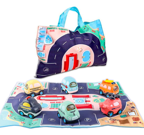 Tapete Juego Niños Bolsa 6 Carritos Fricción - Mini Minds