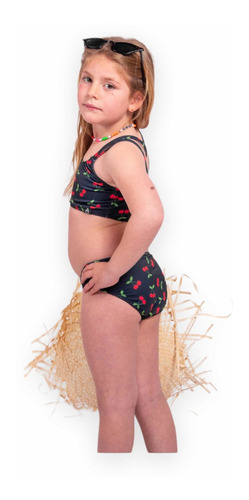 Imagen 5 de 5 de Malla Bikini Cali Niña Uv Upf50+ Top Tiras + Bombi Cherry